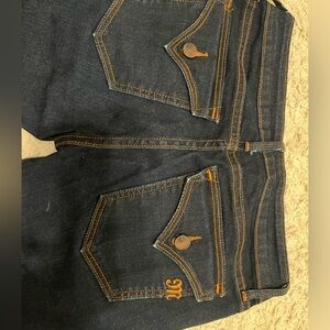 Miss Jean flared jeans size 27 dark bluee orange stitch